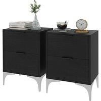 HOMCOM Bedside Tables Set of 2, Modern Nightstand with 2 Drawers, Small Sofa End Tables with Storage and Steel Legs for Bedroom, Living Room, Black
