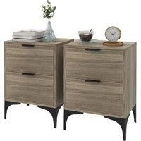 HOMCOM Bedside Tables Set of 2, Modern Nightstand with 2 Drawers, Small Sofa End Tables with Storage and Steel Legs for Bedroom, Living Room, Grey
