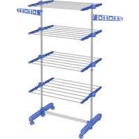 HOMCOM 4-Tier Clothes Airer, Foldable Clothes Drying Rack, Stainless Steel Indoor and Outdoor Clothes Dryer with Wheels and Wings, Easy Assembly, 142 x 55 x 172cm, Blue