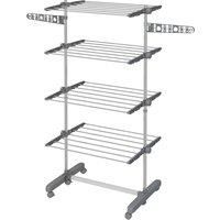 HOMCOM 4-Tier Clothes Airer, Foldable Clothes Drying Rack, Stainless Steel Indoor and Outdoor Clothes Dryer with Wheels and Wings, Easy Assembly, 142 x 55 x 172cm, Grey