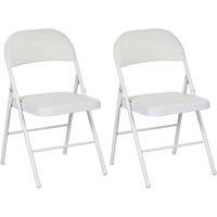 HOMCOM Padded Folding Chairs Set of 2 PU Leather Foldable Chairs with Cushioned Seat and Metal Frame for Home Office Dining Computer Desk Reception Room White