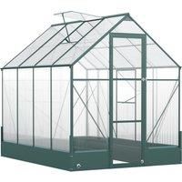 Outsunny Garden Walk-in Aluminium Greenhouse Polycarbonate with Plant Bed ,Temperature Controlled Window, Foundation, 6 x 8ft