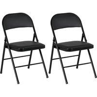 HOMCOM Padded Folding Chairs Set of 2 PU Leather Foldable Chairs with Cushioned Seat and Metal Frame for Home Office Dining, Black Aosom UK