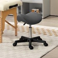 HOMCOM Faux Leather Height-Adjustable Saddle Stool - Grey, Grey