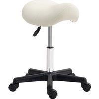 HOMCOM Saddle Stool, PU Leather Adjustable Rolling Salon Chair with Steel Frame for Massage, Spa, Beauty and Tattoo, White