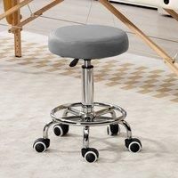 Vinsetto Round Rolling Stool, PU Leather Height Adjustable Stool Chair with Wheels and Swivel Seat for Salon, Massage, Spa, Home Kitchen, Grey