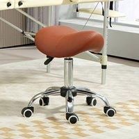 Homcom Pu Leather Saddle Stool W Moulded Padded Seat Adjustable Height Brown
