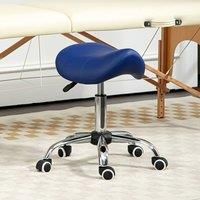 HOMCOM Cosmetic Stool 360° Rotate Height Adjustable Salon Massage Spa Chair Hydraulic Rolling Faux Leather Saddle Stool Mobility - Dark Blue