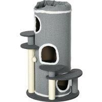 PawHut Barrel Shaped Cat Tree with Sisal Scratching Posts, Cat Bed, Platforms, Hanging Ball, Grey, Grey Aosom UK