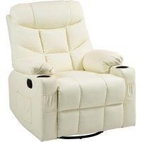 HOMCOM Manual Reclining Chair, Recliner Armchair with Swivel, Faux Leather, Footrest, Cup Holders, 86x93x102cm, Cream Aosom UK