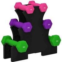 SPORTNOW Hex Dumbbells Set with Dumbbell Rack, Hand Weights for Home Gym Strength Training, 2 x 1kg, 2 x 2kg, 2 x 3kg