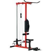 SPORTNOW Pull Up Station with Adjustable Seat, Power Tower for Chin up and Lat Pulldown Exercises, Multi-Function Fitness Equipment with Flip-Up Footplate, for Home Gym, Red