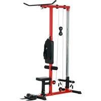 SPORTNOW Pull Up Station with Adjustable Seat, Power Tower for Chin up and Lat Pulldown Exercises, Multi-Function Fitness Equipment with Flip-Up Footplate, for Home Gym, Red
