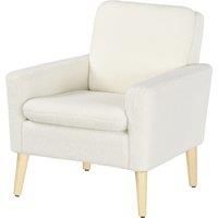 HOMCOM Modern Armchair, Upholstered Accent Chair with Wood Legs and Wide Padded Seat, Teddy Occasional Chair, Cream White Aosom UK