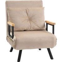 HOMCOM Single Chair Bed, Click Clack Convertible Bed Settee, Modern Velvet Feel Fabric Chair Couch with 1 Tufted Cushion, Wood Armrests, for Living Room, Bedroom, Guest Room, Beige