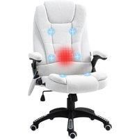 Vinsetto Massage Office Chair w/ 6 Heated Vibration Points, Executive Office Chair w/ Linen-Feel Fabric 360, Swivel Wheels, Cream White Aosom UK