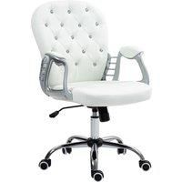 Vinsetto Office Chair Ergonomic 360 Swivel PU Diamante Padded Base 5 Castor Wheels for Home Work White