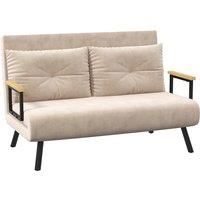 HOMCOM Click Clack Sofa Bed, Convertible 2 Seater Sofa Couch with 2 Cushions, for Living Room, Bedroom, Beige