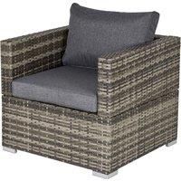 Outsunny Outdoor Patio Furniture Single Rattan Sofa Chair Padded Cushion All Weather for Garden Poolside Balcony Deep Grey