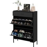 HOMCOM 3 Drawer Shoe Cabinet Cupboard with 2 Flip Doors, Sliding out Drawer and Adjustable Shelf for 12 Pairs of Shoes, Narrow Shoe Storage Organiser for Hallway, Entryway, Black