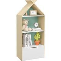 Childrens Bookcase with 3 Shelves, Drawer, for Nursery, Playroom, Green