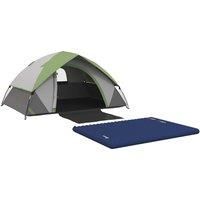 Outsunny Camping Tent with Inflatable Mattress, 2-3 Person Dome Tent w/ Air Bed & Sewn-in Groundsheet, Portable 3000mm Waterproof Tent Aosom UK