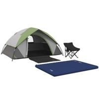 Outsunny 3000mm Waterproof Camping Tent w/ Inflatable Mattress, Camping Chair