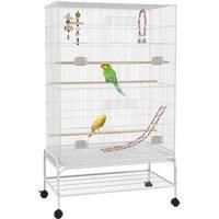 PawHut Bird Cage with Stand and Accessories - White, White