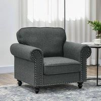 HOMCOM Mid-Century Modern Armchair, Fabric Accent Chair with Nailhead Trim Rolled Arms and Slatted Wood Frame, Upholstered Lounge Chair for Living Room, Bedroom, Home Office, Dark Grey