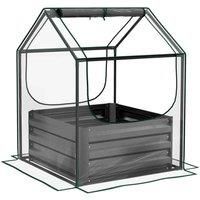 Outsunny Raised Garden Bed with Mini Greenhouse, Outdoor Metal Planter Box with Cover, for Herbs and Vegetables, Use for Patio, Garden, Balcony, Clear and Dark Grey