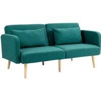 HOMCOM 3/2 Seater Sofa Bed, Convertible Bed Settee, Modern Fabric Loveseat Sofa Couch with 2 Cushions for Living Room, Guest Room, Green