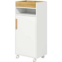 Bathroom Storage Cabinet with Cushioned Door, Removable Tray and Wheels, White