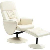 Swivel Recliner Chair with Footstool, HOMCOM PU Leather Armchair and Ottoman with High Back and Round Base for Living Room, Cream White Aosom UK