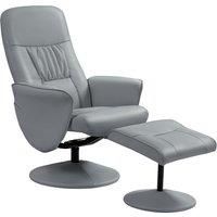 HOMCOM Swivel Recliner Chair with Footstool, PU Leather Armchair and Ottoman with High Back and Round Base for Living Room, Light Grey