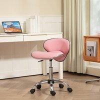 HOMCOM Adjustable Rolling Swivel Beauty Salon Chair, Stool for Spa, Technician - Pink