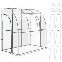 Outsunny 214X118X212Cm Walk-in Lean To Wall Tunnel Plastic Greenhouse With Doors