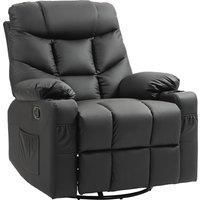 HOMCOM Manual Reclining Chair, Recliner Armchair with Swivel, Faux Leather, Footrest, Cup Holders, 86x93x102cm, Black