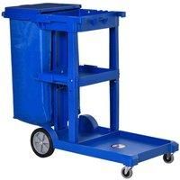 Homcom Cleaning Cart On Wheels Housekeeping Trolley 3 Tier Shelves Blue