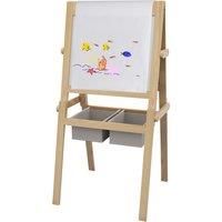 3 in 1 Double-Sided Kids Easel with Paper Roll and Storage Baskets - Natural