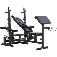 HOMCOM Multi-Exercise Full-Body Weight Rack with Bench Press, Leg Extension, Chest Fly Resistance Band & Preacher Curl