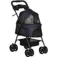 Pawhut Pet Stroller Foldable Travel Carriage W/ Brake Basket Canopy, Black