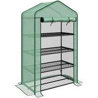 Outsunny 90 x 49 x 160cm Mini Greenhouse with Reinforced PE Cover, Portable Indoor Outdoor Green House with Roll-up Door and 4 Tier Wire Shelves, Green