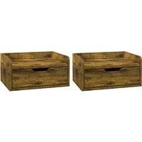 HOMCOM Floating Nightstand Set of 2 Wall Mounted Bedside Table with Storage Drawer for Bedroom, Rustic Brown Aosom UK
