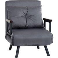 HOMCOM Single Chair Bed, Click Clack Convertible Bed Settee, Modern Velvet Feel Fabric Chair Couch with 1 Tufted Cushion, Wood Armrests, for Living Room, Bedroom, Guest Room, Charcoal Grey