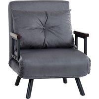 HOMCOM 4-in-1 Velvet-Feel Single Chair Bed, with Pillow - Charcoal Grey