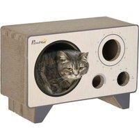 PawHut Cat Scratching Board, Radio Shape Cat Scratcher with Catnip, 2 in 1 Corrugated Cardboard Cat House for Indoor Cats, Kitten, 57 x 24.5 x 39cm, Natural Wood Finish