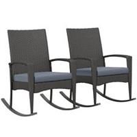 Outsunny 2pcs Garden Rattan Rocking Chair, Bistro Recliner Rocker Grey