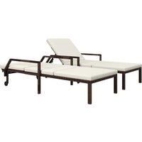 Rattan Garden Sun Lounger Set of 2 w/ Adjustable Backrest & Wheels
