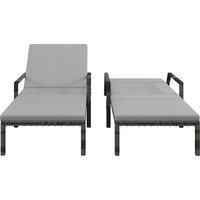 Outsunny Outdoor PE Rattan Sun Lounger Set of 2, Wicker Chaise Recliner Garden Chair with 5-Level Adjustable Backrest and 2 Wheels, Grey