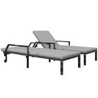 Outsunny 2pcs Rattan Garden Sun Loungers w/Adjustable Backrest&Wheels, Grey